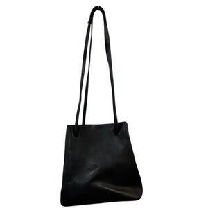 Black Leather Shoulder Bag with Long Straps
